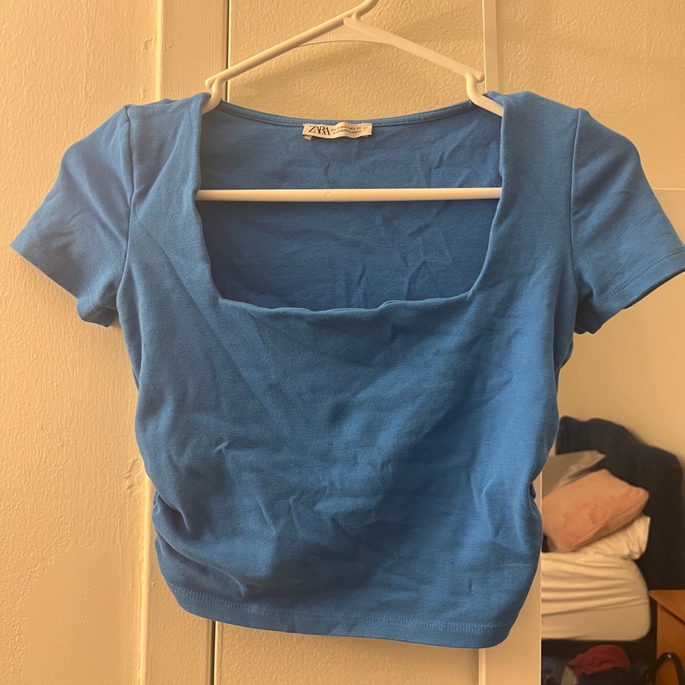 Zara Blue Rushed Crop Top